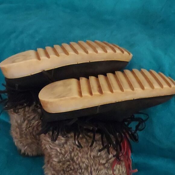 Leather Rabbit Fur Fringes Mukluk Boots 8 - Picture 10 of 10